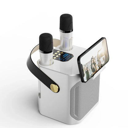 Draadloze Karaoke Luidspreker met Dubbele Microfoons Zwart Wit 360° Surround Geluid 8 Uur Accu Bluetooth 5.0 Subwoofer Draagbaar Muzieksysteem voor Feesten