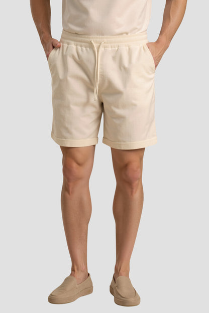 Heren Zomer Shorts Beige Comfortabele Broek Met Koord