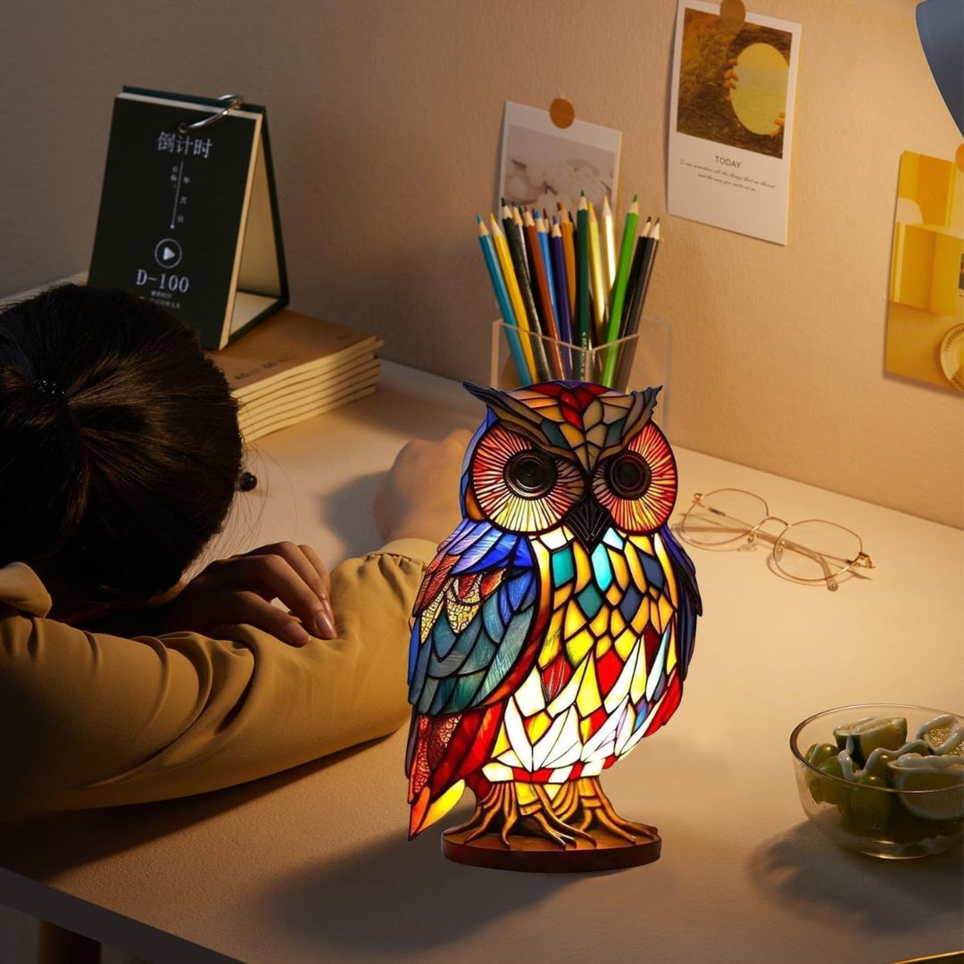 Handgemaakte Uilenlamp met Zacht Warm Licht voor Sfeervolle Verlichting