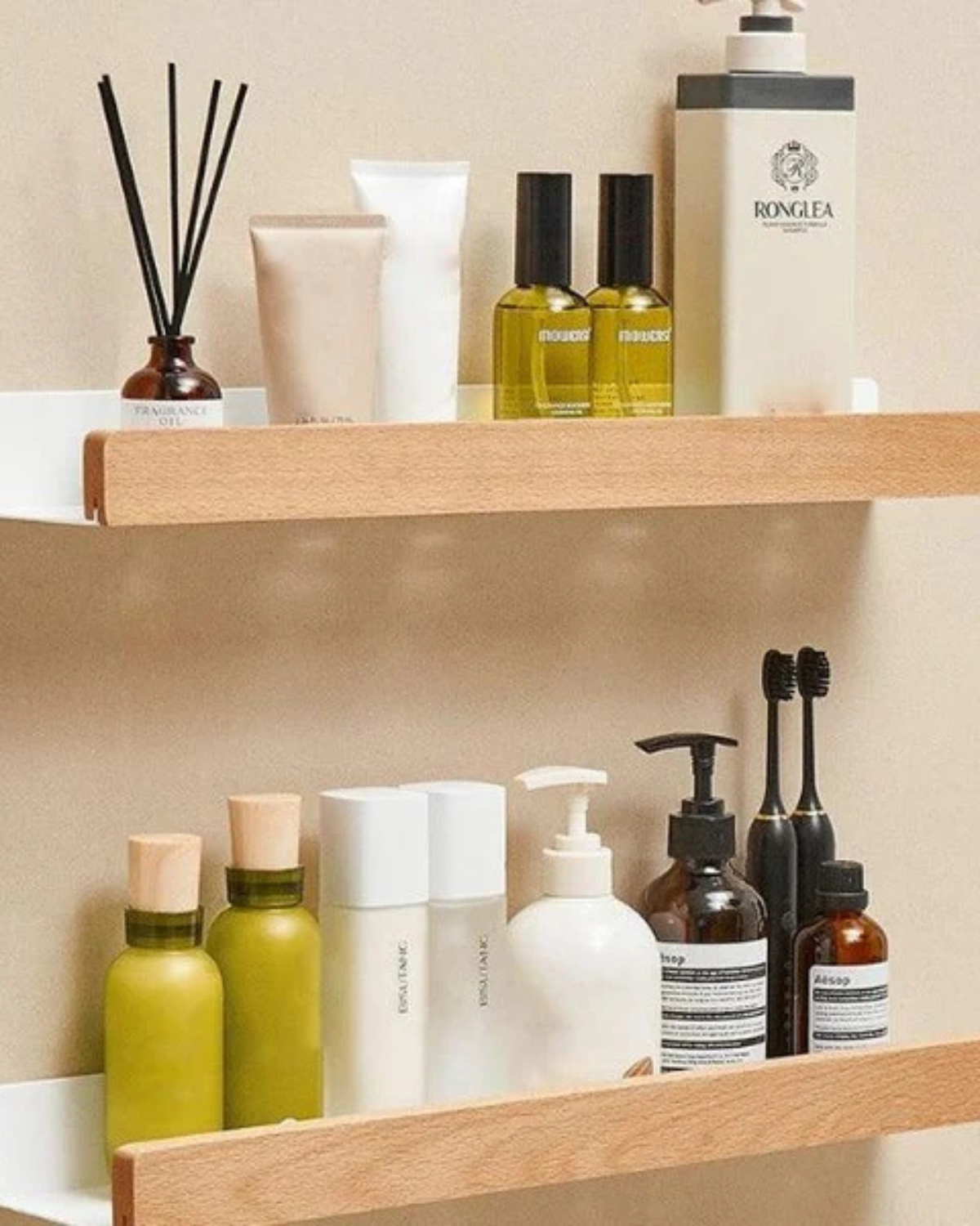 Wandplank Metaal met Houten Voorzijde 20cm 30cm 40cm Scandinavisch Design Badkamer Keuken Woonkamer Opbergen Organizer Matte Afwerking