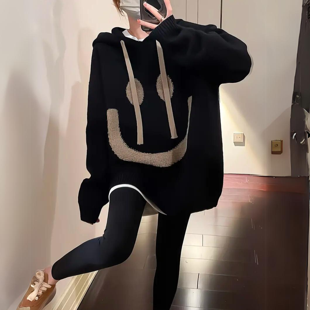 Dames Hoodie Met Smiley Print Zacht en Comfortabel