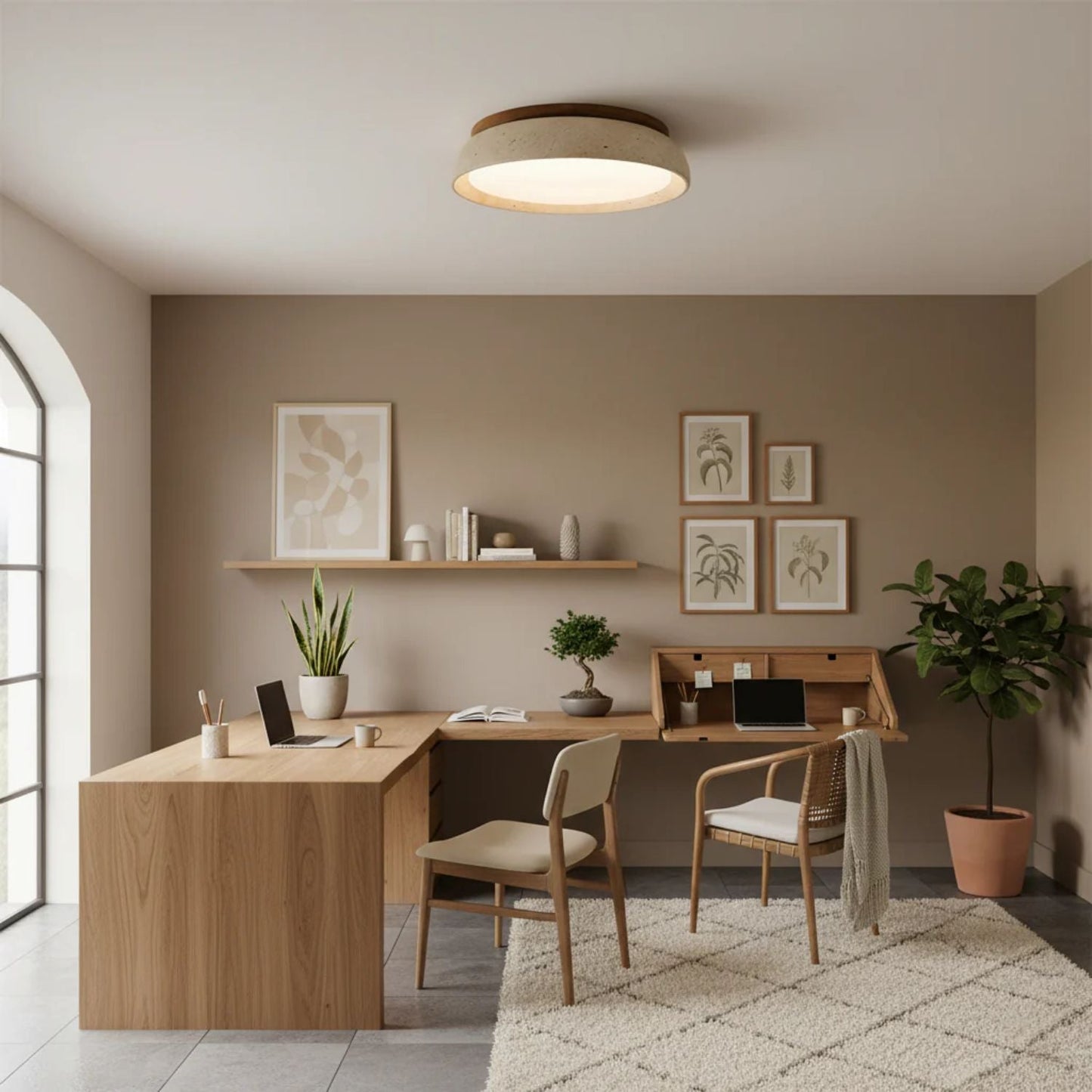 Depiara plafondlamp travertin hout LED 3000K beige plafondverlichting woonkamer slaapkamer hal badkamer modern minimalistisch