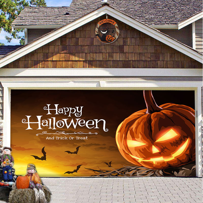 Halloween Garagedeur Decoratie Spookachtige Bedrukking Schaduwdoek Herbruikbaar Horror Sfeer Doek Waterdicht Buiten Feestversiering