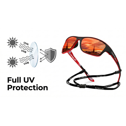 Sportzonnebril gepolariseerd UV-bescherming krasbestendig wrap-around ontwerp nekkoord unisex actief outdoorgebruik