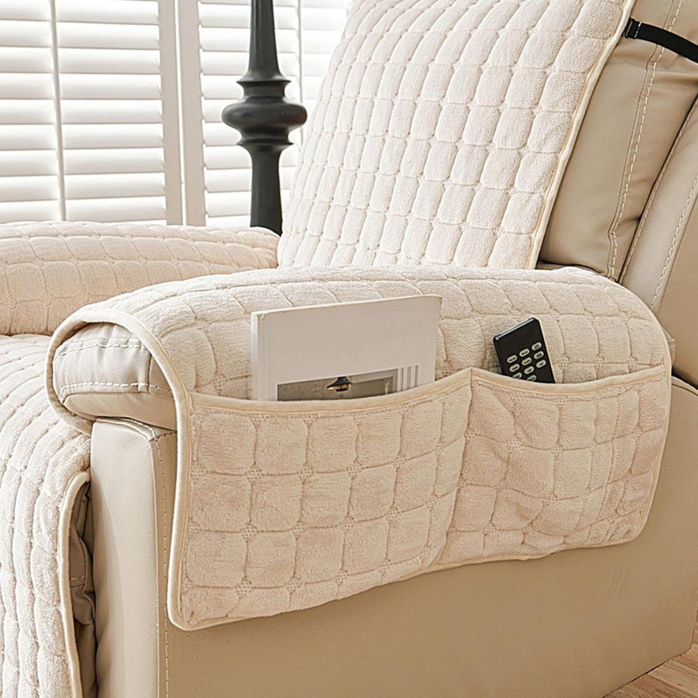 Gequilte Relaxfauteuil Hoes met Opbergzak – Microvezel Beschermhoes voor Recliner Stoel