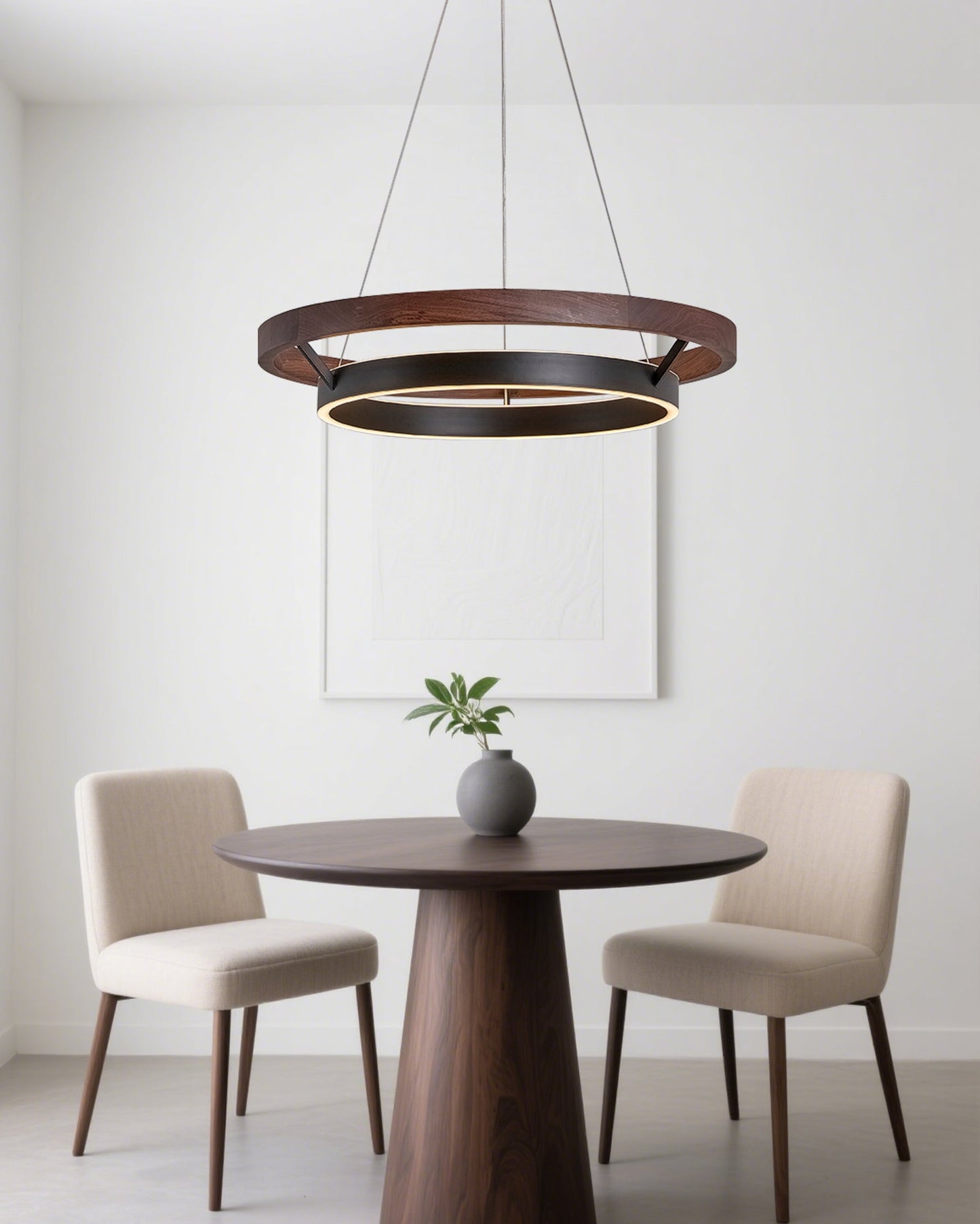 Houten Ringkroonluchter LED Ingebouwd Warm Wit Dimbaar Eetkamer Woonkamer Plafondlamp Modern Farmhouse