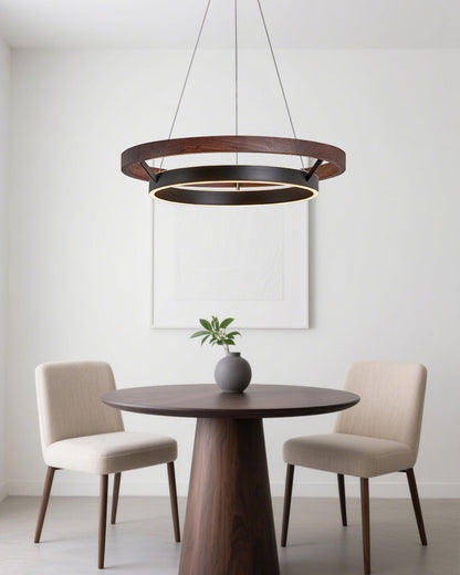 Houten Ringkroonluchter LED Ingebouwd Warm Wit Dimbaar Eetkamer Woonkamer Plafondlamp Modern Farmhouse