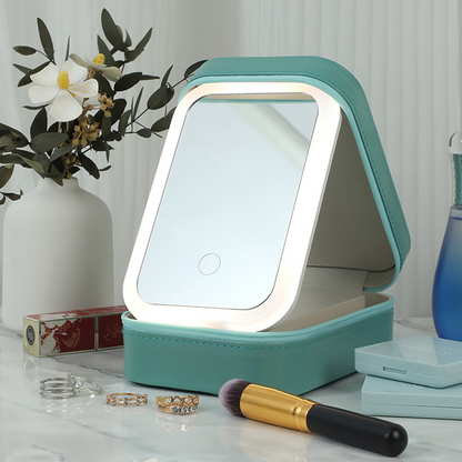 LED Make-up Organizer Box met Spiegel en 3 Lichtinstellingen – Reiskoffer voor Cosmetica