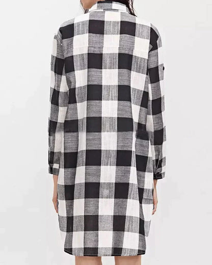Vrouwelijke Lange Mouwen Shirt Geruit Klassiek