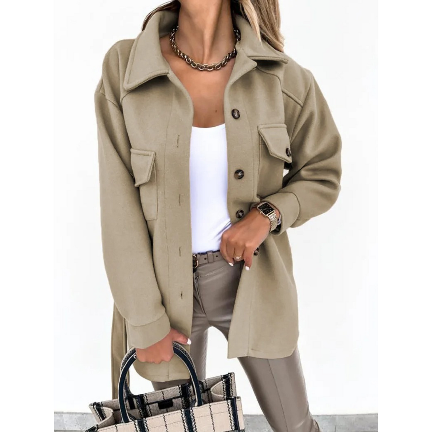 Blauwe Fleece Jas Lange Herenjas Met Kraag