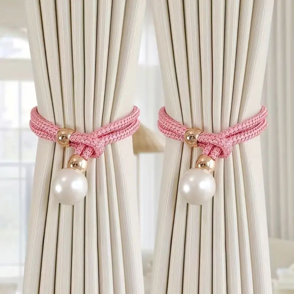 Decoratieve Gordijnomarmers met Parelaccent – Set van 2 Stuks – Verstelbare Touwhouders voor Woonkamer Slaapkamer – Elegante Raamversiering