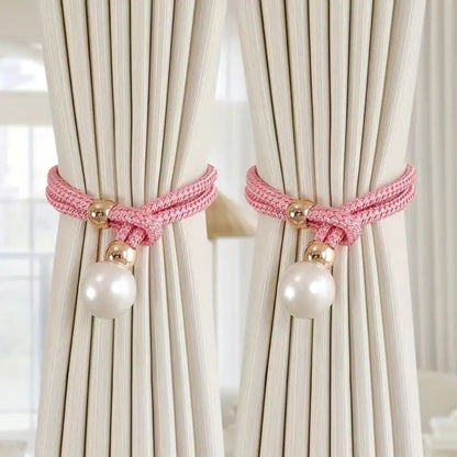 Decoratieve Gordijnomarmers met Parelaccent – Set van 2 Stuks – Verstelbare Touwhouders voor Woonkamer Slaapkamer – Elegante Raamversiering