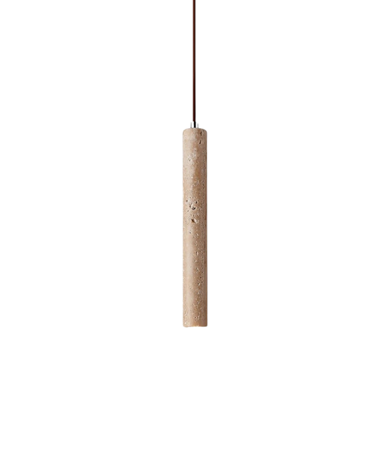 Natuurlijke travertin hanglamp met cilindervormig design voor eetkamer en hal – Japandi natuursteen verlichting