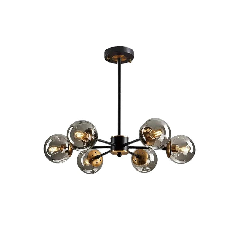 Scandinavische kroonluchter Ida glas ijzer zwart woonkamer eetkamer moderne hanglamp design verlichting bolvormig