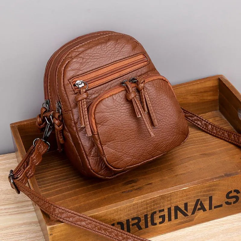 Compacte Schoudertas Dames Leer Elegant Design Bruin Zwart Handtas Crossbody Draagtas Dagelijks Gebruik
