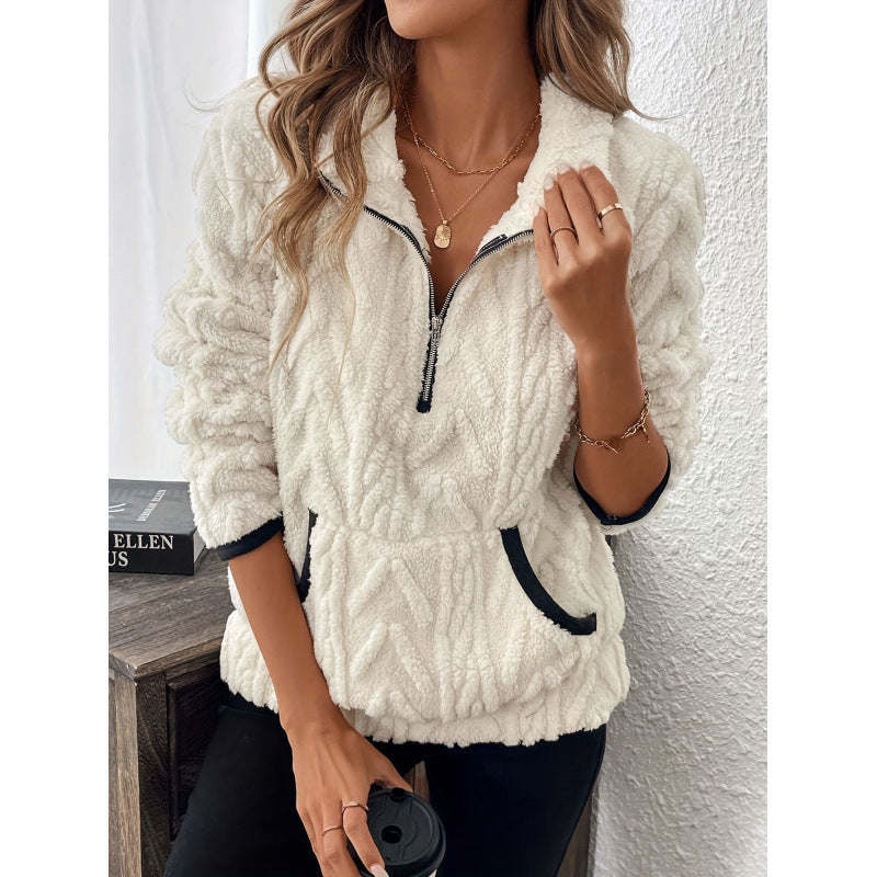 Dames Teddy Trui Zacht Warme Half-Zip Sweater