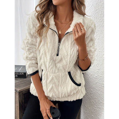 Dames Teddy Trui Zacht Warme Half-Zip Sweater