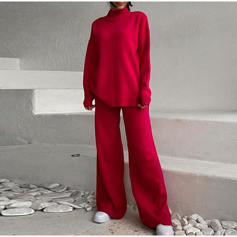 Dames Gebreide Lounge Set met Coltrui en Wijde Broek