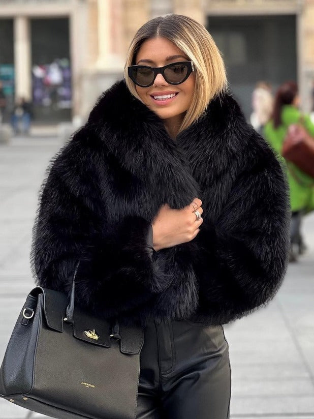 Dames Winterjas Kort Pluche Model met Kraag