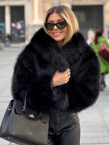 Dames Winterjas Kort Pluche Model met Kraag