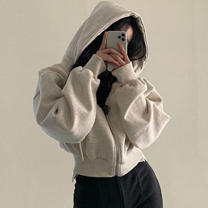 Dames Hoodie Kort Zwart Met Rits en Zakken - StudioMarella