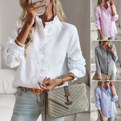 Dames Blouse Elegante Ruches Fijn Geweven Zomermodel