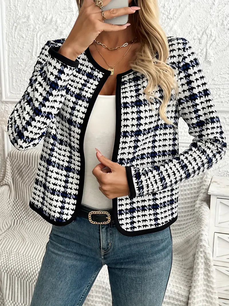 Damen Jasje Houndstooth Patroon Open Voorkant - StudioMarella