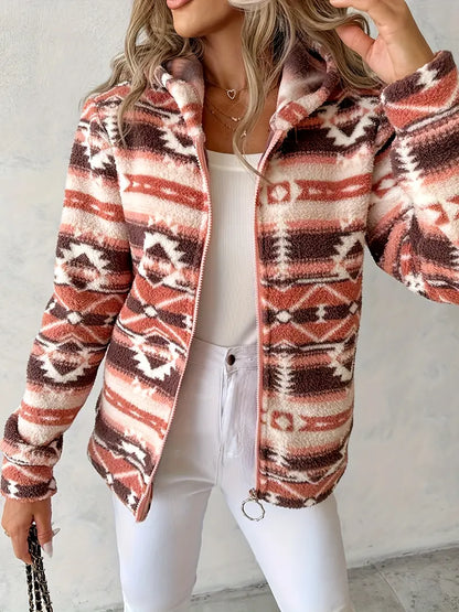 Dames Winterjas Azteken Print Warm en Stijlvol