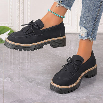 Dames Loafers Met Strik en Dikke Zool