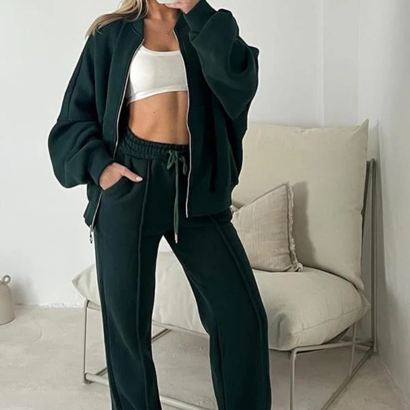 Dames Trainingsoutfit Sportief met Ritsvest en Wijde Joggingbroek