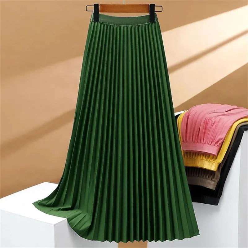 Elastische Maxi Rok Geplooid met Hoge Taille