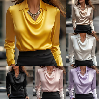 Dames Blouse V-Hals Satijnen Look Trendy