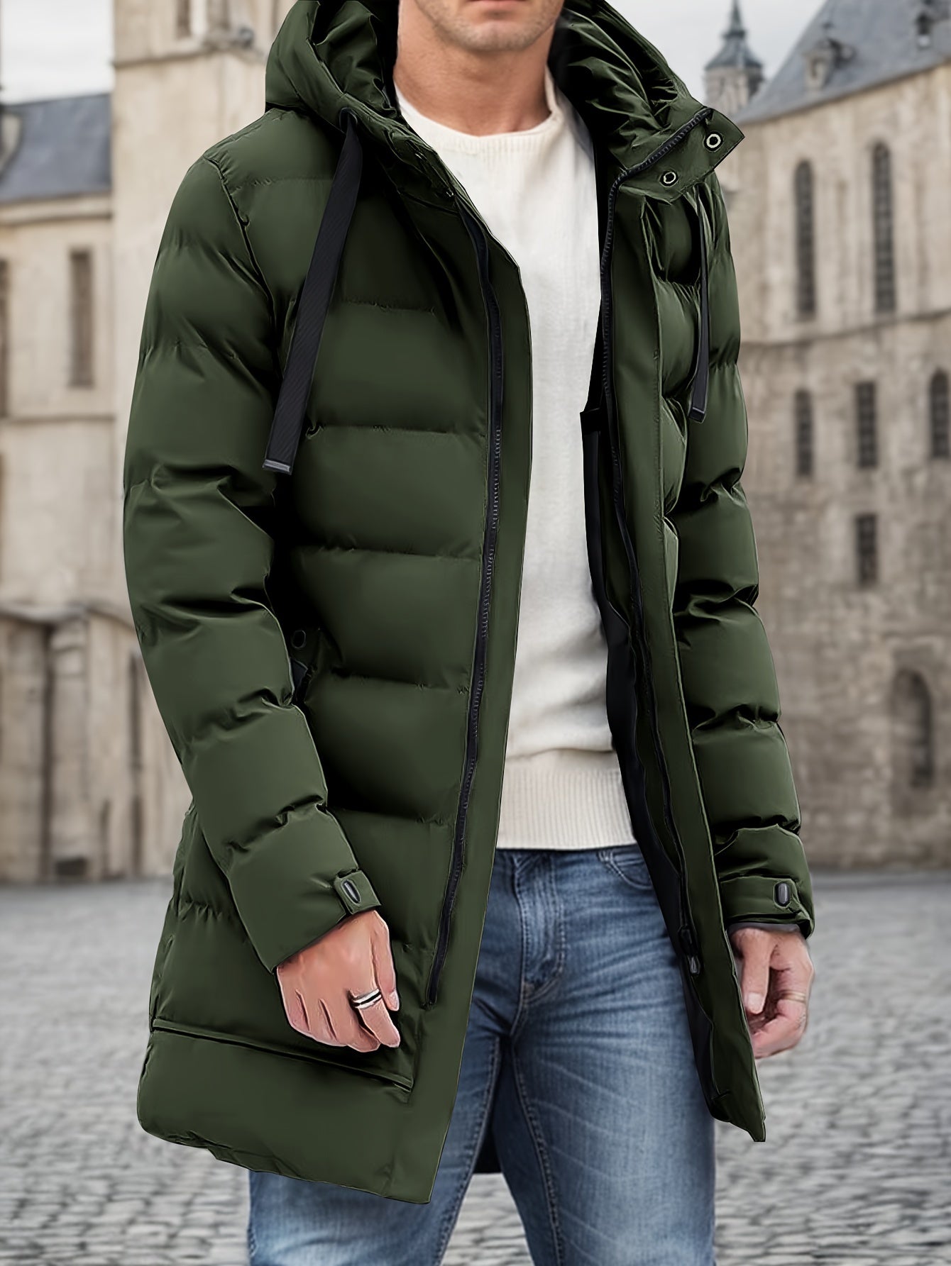 Heren Winterjas Warm met Capuchon en Grote Taszakken