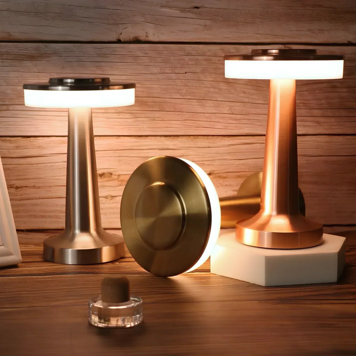 Tafellamp Draadloos Oplaadbaar Dimbaar Metaal LED 3 Lichtkleuren USB-C Goud Zilver Zwart Retro Restaurant Bar Nachtkastje Sfeerlamp Draagbaar