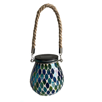 Solar Tuinlamp met Gekleurd Glas – Handgemaakte Lantaarn met Mozaïek Lichteffect voor Sfeervol Buitendecor