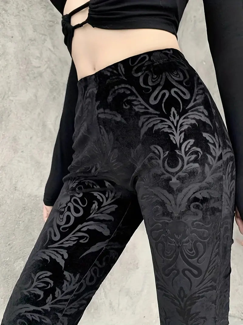 Dame Broek Hoge Taille Bloemenprint Gothiek Stijl
