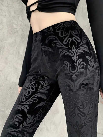 Dame Broek Hoge Taille Bloemenprint Gothiek Stijl