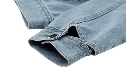Dames Biker Jacket Kort Denim Model Met Grote Kraag → Korte Dames Biker Jas Denim Met Grote Kraag