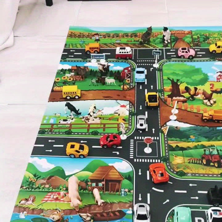 Speelkleed Kinderen 100x130cm Boerderij Wegen Antislip Speelmat Speelgoedauto's Dieren Verkeerskleed Kinderkamer Vloerkleed