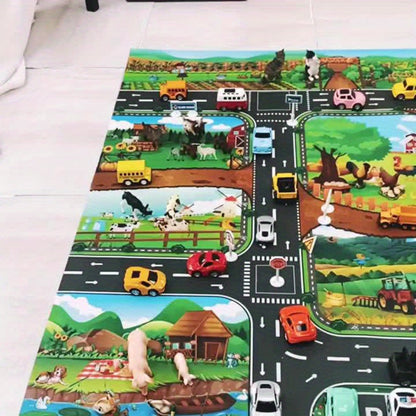 Speelkleed Kinderen 100x130cm Boerderij Wegen Antislip Speelmat Speelgoedauto's Dieren Verkeerskleed Kinderkamer Vloerkleed