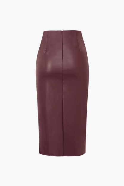 Kunstlederen Rok Asymmetrisch Midilengte Wickel Design