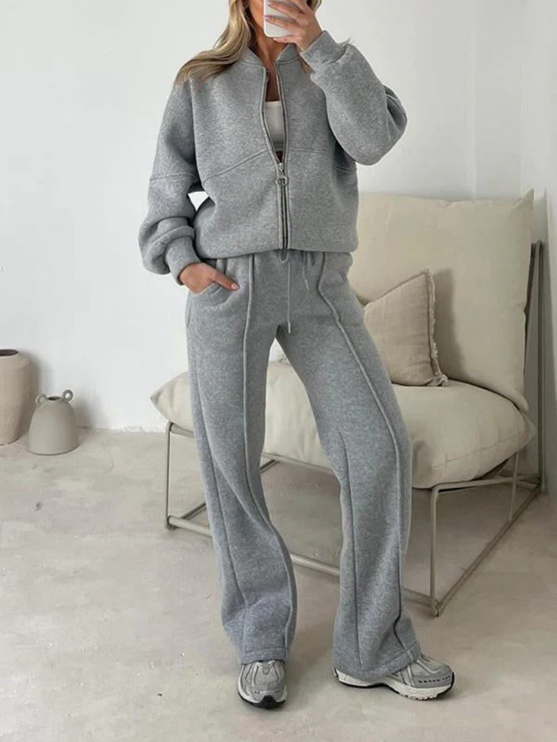 Dames Trainingsoutfit Sportief met Ritsvest en Wijde Joggingbroek