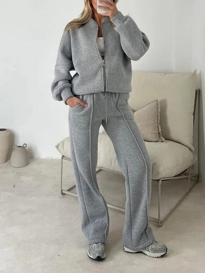 Dames Trainingsoutfit Sportief met Ritsvest en Wijde Joggingbroek
