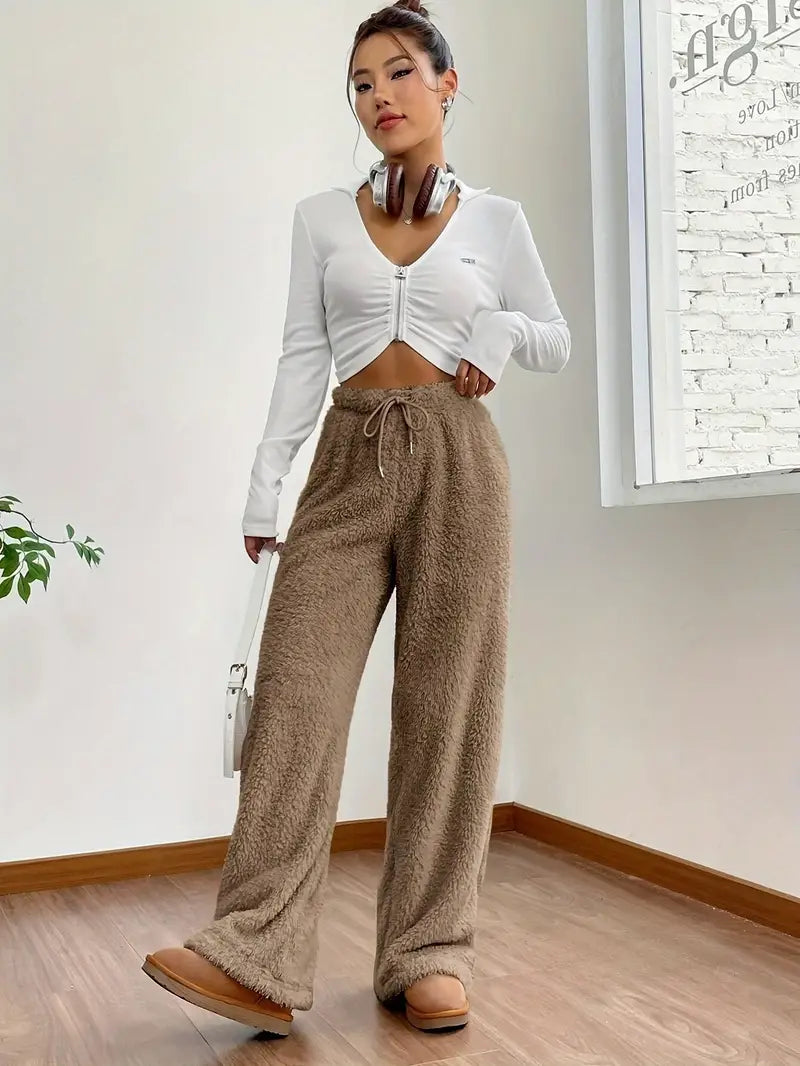 Vrouwen Broek Wijde Pijpen met Koord → Vrouwen Broek Wijd Model met Koord en Stretch