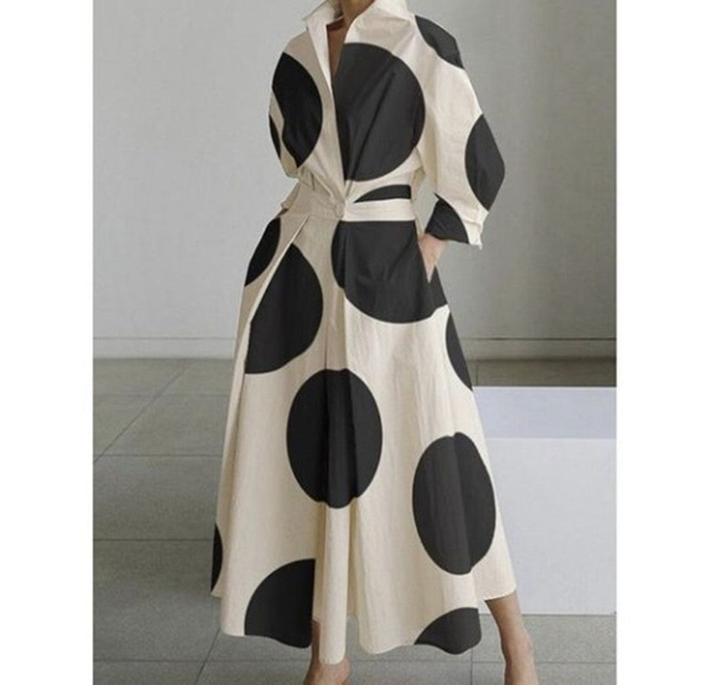 Dames Jurk Overhemdkraag Elegante Korte Mouw
