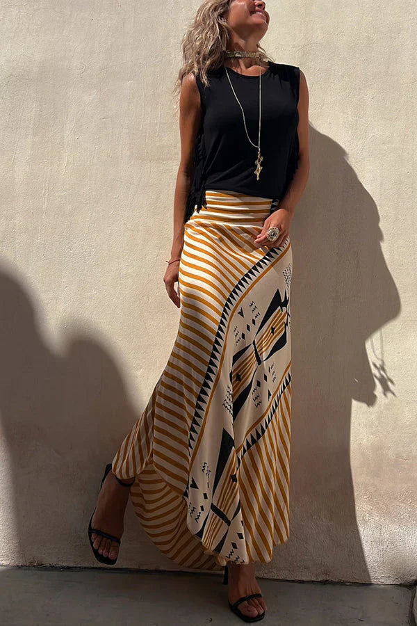 Rok voor Vrouw Geometrische Print Maxi Lengte Zomerrok
