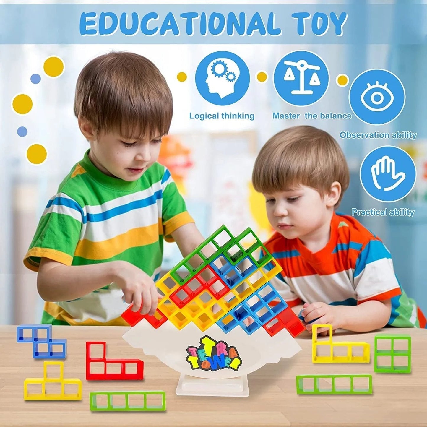 Houten Balans Stapelblokken Set Tetris Toren Evenwichtsspel Educatief Speelgoed Fijne Motoriek Kinderen Families Thuis