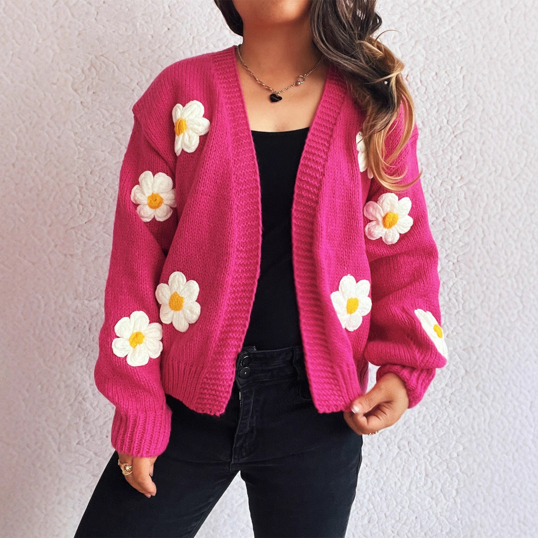 Dames Vest Gebreid met 3D Bloemen Warm en Stijlvol