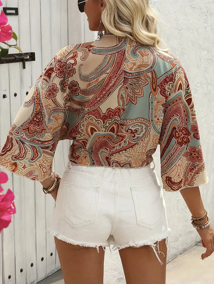 Vrouwelijke Blouse Paisley Knoopsluiting Zomerse Stijl