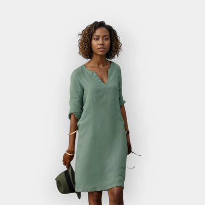 Midi Jurk Dames Luchtig Elegante V-Hals Driekwart Mouwen